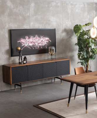 Salon Kredens brązowy luksusowy styl nowoczesny Kredens Drewno Loft 228cm
