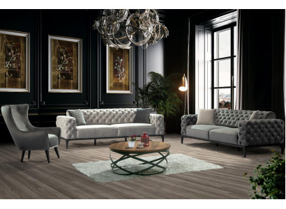 Chesterfield Zestaw sofowy Sofa 31 miejsce do siedzenia Materiał Szare Luksusowe Sofy Siedziba