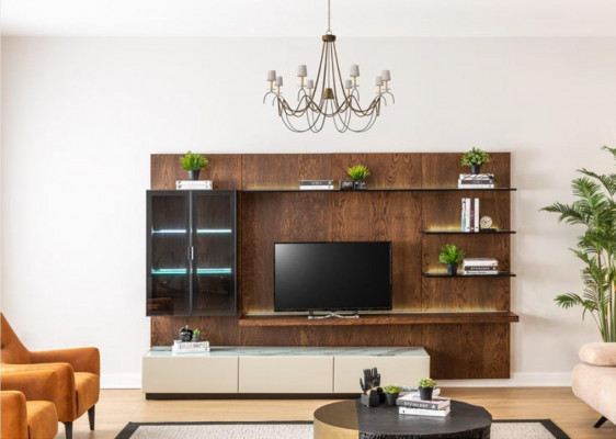 Luksusowa jednostka ścienna Szafa Półka Salon Gablota Meblościanki Drewno Design