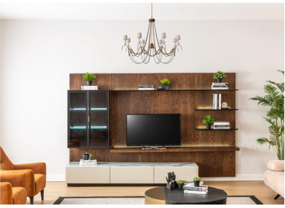 Luksusowa jednostka ścienna Szafa Półka Salon Gablota Meblościanki Drewno Design