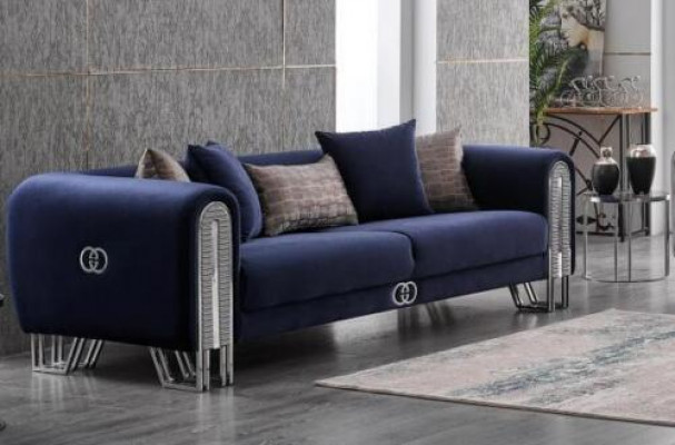 Aksamit Couch Silver Luxury Zestaw sofowy 3+3 miejsce do siedzenia Sofa 2-częściowa.