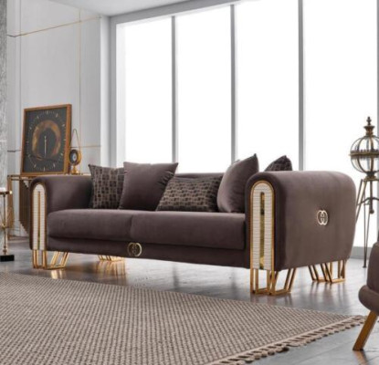 Luksusowa kanapa Złota Sofa metalowa Sofy trzyosobowe Podkładka Meble 240cm