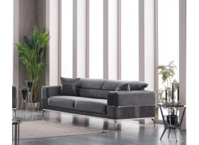 Szara Sofa 3 Siedziba Trzyosobowa Luksusowa Sofa Szare Meble Podkładka Włókienniczy Aksamit