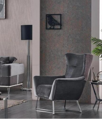 Szary Fotel Salon Włókienniczy Meble Nowoczesny Design Podkładka Materiał Luksus Siedziba