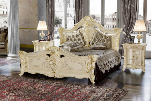 Design Meble Nowoczesne Łóżko 2x Stolik nocny 3 szt. Zestaw Sypialnia Luksus