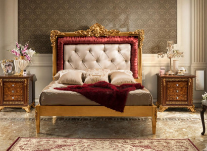 Łóżko Sypialnia Set Design Luksusowe łóżko Nowe Meble Barokowe 2x Stolik nocny 3-częściowy.
