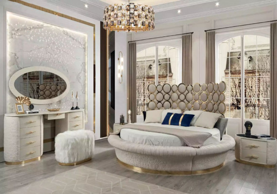 Okrągłe łóżko Okrągły Design łóżko Skóra Double Luxury Hotel Frame Sleeping Pokój
