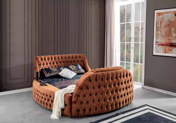 Chesterfield Łóżko Podkładka Design Luksusowe łóżko Hotel Braun z telewizją TV