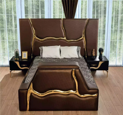 Sypialnia Łóżko 2x Szafki nocne Zestaw luksusowych łóżek Kompletny Design Meble 3 sztuki.
