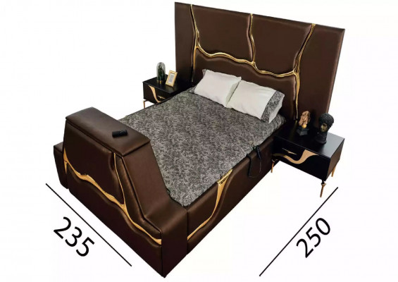 Sypialnia Łóżko 2x Szafki nocne Zestaw luksusowych łóżek Kompletny Design Meble 3 sztuki.
