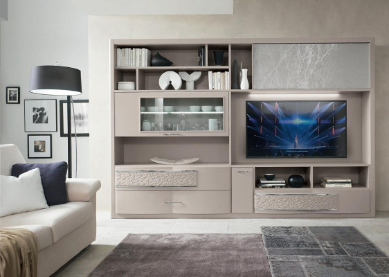 Ściana Szafa Kredens Jednostka ścienna TV Kredens Drewno Design Nowoczesny Beż