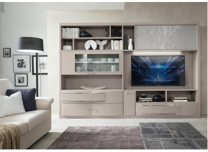 Ściana Szafa Kredens Jednostka ścienna TV Kredens Drewno Design Nowoczesny Beż