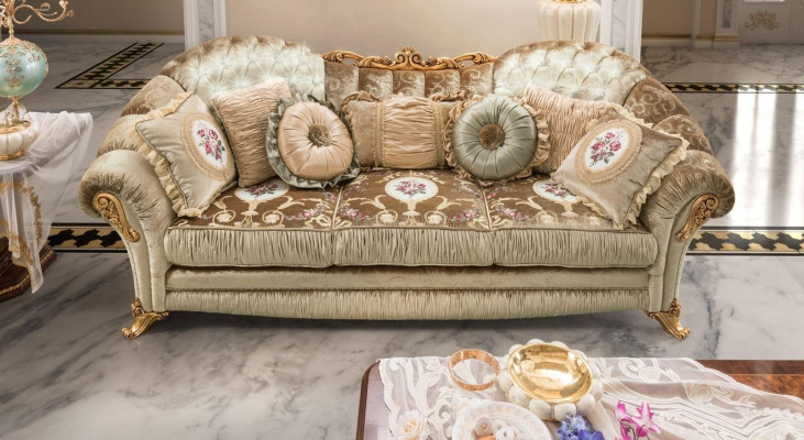 Barokowe Rokoko 3 miejsce do siedzenia Sofa Włókienniczy Sofa Kanapy Luksusowy Design Włoskie meble