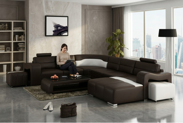 Skórzana sofa kanapa Żywy krajobraz Narożnikowa kanapa Narożnik Ustaw Design Modern Sofa