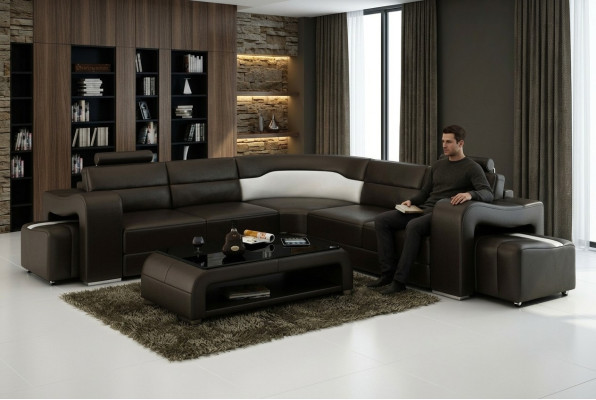 Skórzana sofa kanapa Żywy krajobraz Narożnik kanapa Narożnik Ustaw Design Modern Sofa F3008B