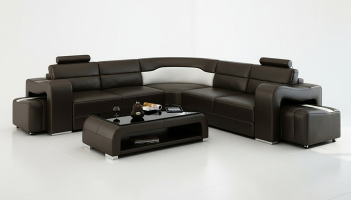 Skórzana sofa kanapa Żywy krajobraz Narożnik kanapa Narożnik Ustaw Design Modern Sofa F3008B