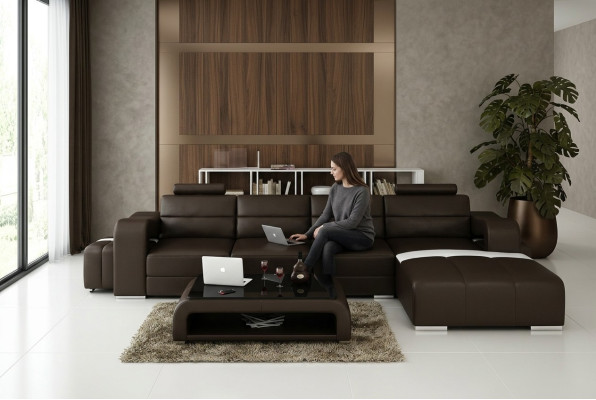 Skórzana sofa kanapa Żywy krajobraz Narożnik kanapa Narożnik Ustaw Design Modern Sofa F3008C