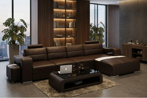 Skórzana sofa kanapa Żywy krajobraz Narożnik kanapa Narożnik Ustaw Design Modern Sofa F3008C
