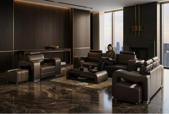Skórzana sofa kanapa Żywy krajobraz 3+2+1 miejsce do siedzenia Ustawić Design Modern Sofa F3008D