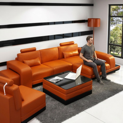 Skórzana sofa kanapa Żywy krajobraz Narożnik kanapa Narożnik Ustaw Design Modern Sofa F3017C