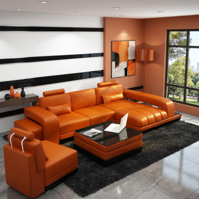 Skórzana sofa kanapa Żywy krajobraz Narożnik kanapa Narożnik Ustaw Design Modern Sofa F3017C