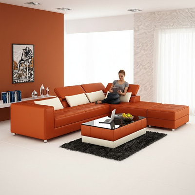 Skórzana sofa kanapa Żywy krajobraz Narożnikowa kanapa Narożnik Ustaw Design Modern Sofa F3018