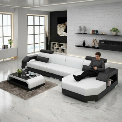 Skórzana sofa kanapa Żywy krajobraz Narożnik kanapa Narożnik Ustaw Design Modern Sofa G8001C
