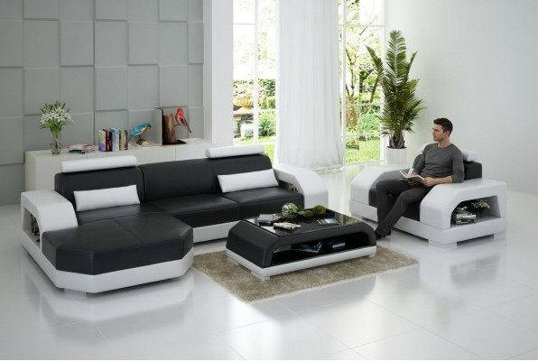 Skórzana sofa kanapa Żywy krajobraz Narożnikowa kanapa + 1 miejsce do siedzenia Ustawić Design Modern G8001E
