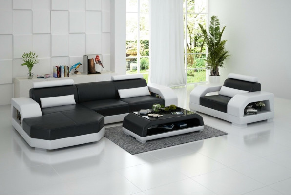 Skórzana sofa kanapa Żywy krajobraz Narożnikowa kanapa + 1 miejsce do siedzenia Ustawić Design Modern G8001E