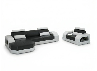 Skórzana sofa kanapa Żywy krajobraz Narożnikowa kanapa + 1 miejsce do siedzenia Ustawić Design Modern G8001E