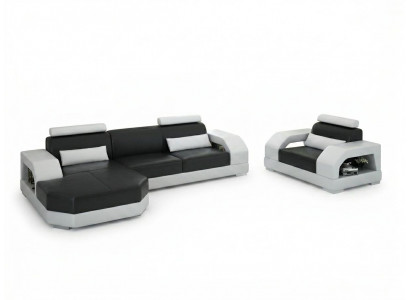 Skórzana sofa kanapa Żywy krajobraz Narożnikowa kanapa + 1 miejsce do siedzenia Ustawić Design Modern G8001E