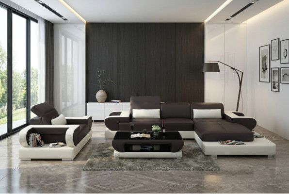 Design XXL Duża Sofa Narożnikowa kanapa Skórzana Sofa Kanapa Fotel Podkładka Żywy krajobraz G8002E