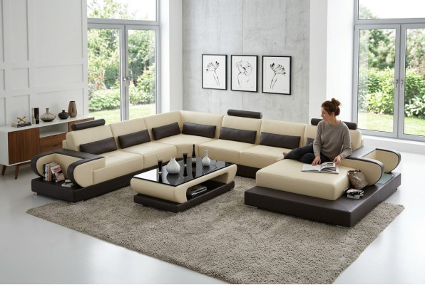 Skórzana sofa kanapa Żywy krajobraz Narożnik kanapa Narożnik Ustaw Design Modern Sofa G8003