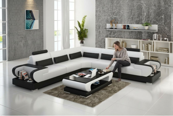 Skórzana sofa kanapa Żywy krajobraz Narożnik kanapa Narożnik Ustaw Design Modern Sofa G8003B