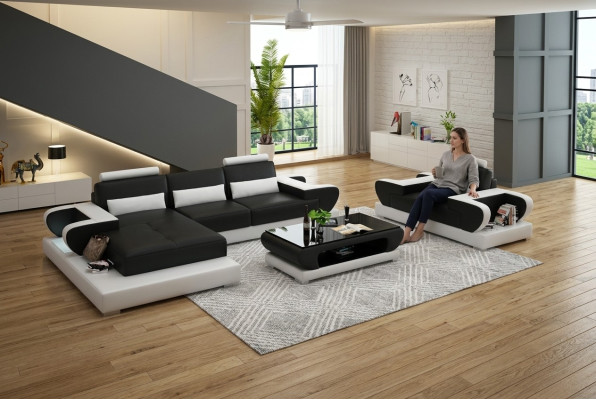 Design XXL Duża Sofa Narożnikowa kanapa Skórzana Sofa Kanapa Podkładka Narożnik Żywy krajobraz G8003E