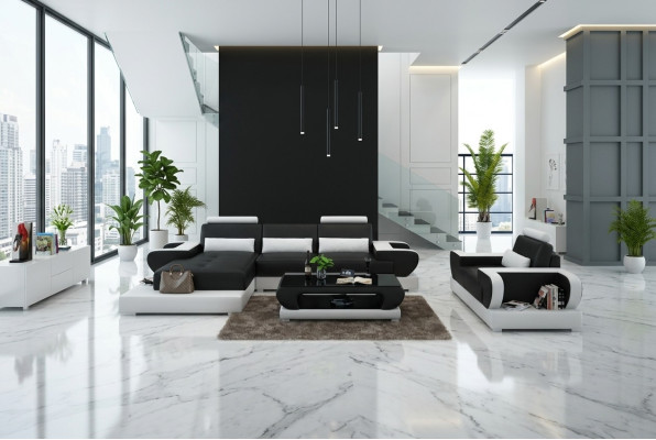 Design XXL Duża Sofa Narożnikowa kanapa Skórzana Sofa Kanapa Podkładka Narożnik Żywy krajobraz G8003E