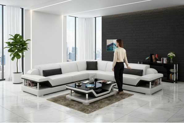 Skórzana sofa kanapa Żywy krajobraz Narożnik kanapa Narożnik Ustaw Design Modern Sofa G8004B