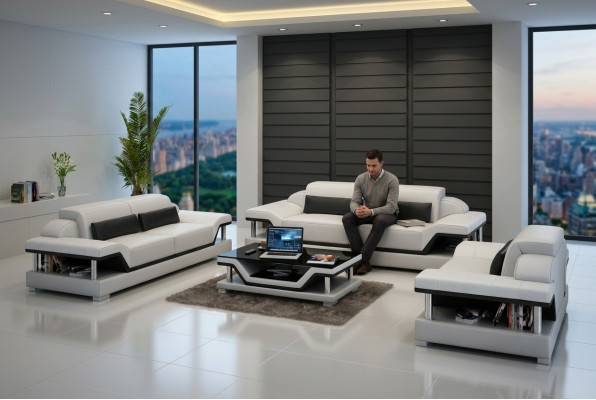 Skórzana sofa Kanapa Żywy krajobraz 3+2+1 miejsce do siedzenia Ustawić Design Sofa Zestaw sofowy