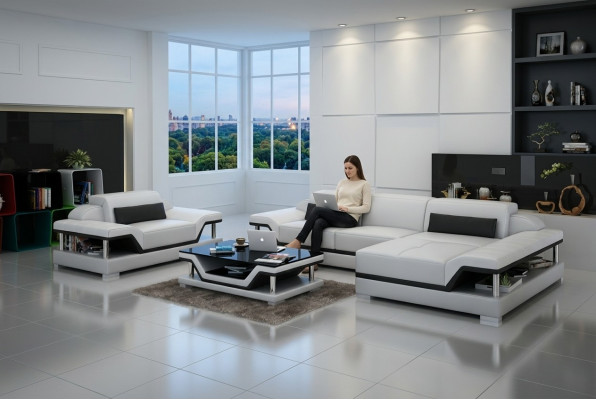 Design Skórzana Sofa Sofa Kanapa Podkładka Narożnik Żywy krajobraz Ustawić Sofy Nowy G8004F