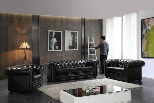 Chesterfield Design Luxury Podkładka Sofa Kanapa Siedziba Ustawić Skórę 3 miejsce siedzące #606