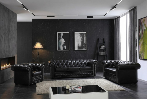 Chesterfield Design Luxury Podkładka Sofa Kanapa Siedziba Ustawić Skórę 3 miejsce siedzące #606