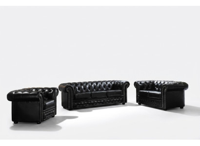Chesterfield Skórzana Sofa Sofa Kanapa Podkładka Siedziba Zestaw Podkładka Ustawić 3+2 miejsce do siedzenia