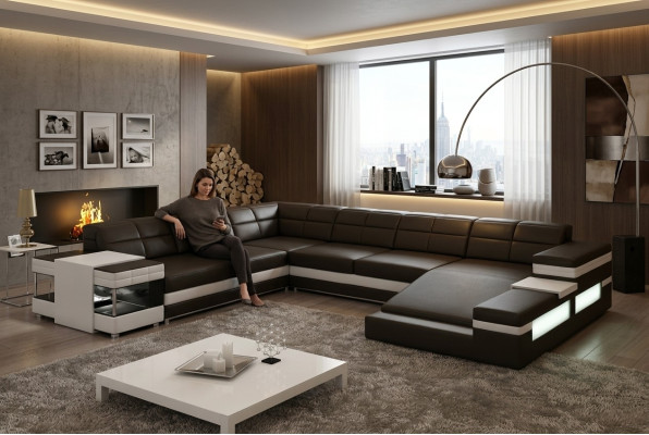 Skórzana sofa kanapa Żywy krajobraz Narożnik kanapa Narożnik Ustawić Design Modern Sofa 1201B