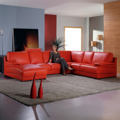 Skórzana sofa Żywy krajobraz Narożnikowa kanapa Podkładka Narożnik Siedziba Couch Ustawić U Form XXL Big