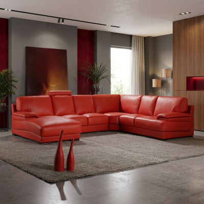 Skórzana sofa Żywy krajobraz Narożnikowa kanapa Podkładka Narożnik Siedziba Couch Ustawić U Form XXL Big