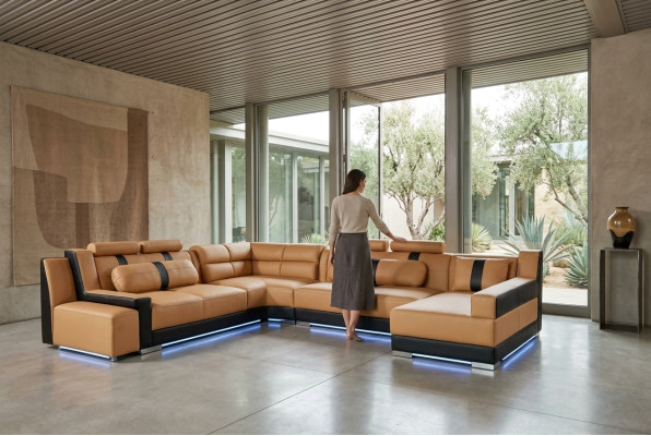 XXL U Shape Skóra Żywy krajobraz Kanapa Podkładka Siedziba Narożnikowa kanapa Sofa Duża Ustawić