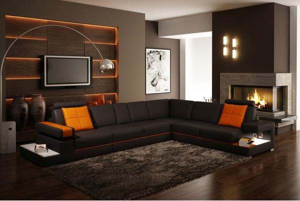Skórzana sofa kanapa Żywy krajobraz Narożnikowa kanapa Narożnik Modern Ustaw Design Decor