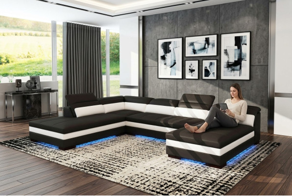 Skórzana sofa kanapa Żywy krajobraz Narożnikowa kanapa Narożnik Ustaw Design Modern Sofa 5127