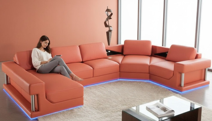 Skórzana sofa kanapa Żywy krajobraz Narożnik kanapa Narożnik Ustawić Design Modern Sofa A1131
