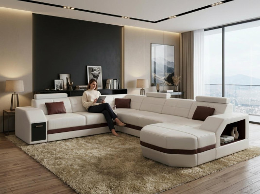 Sofa skórzana kanapa Żywy krajobraz Narożnik kanapa Narożnik Ustaw Design Nowoczesna Sofa C4011 Nowość